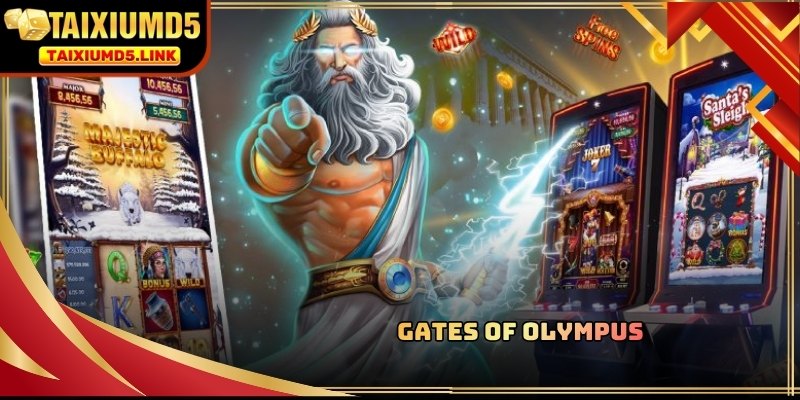 Giao diện trò chơi Gates of Olympus với các biểu tượng thần thoại Hy Lạp